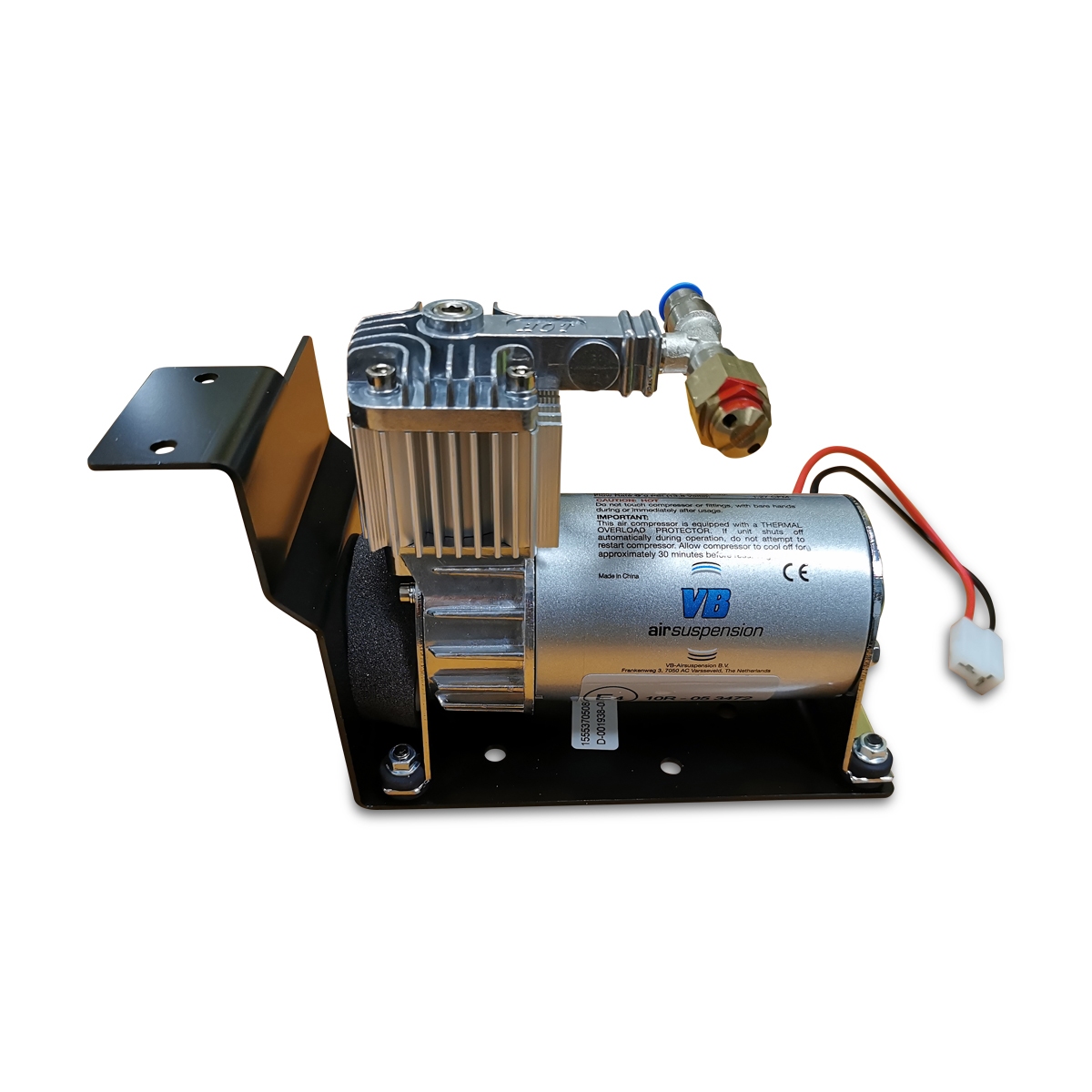 compressor, 12V, 100C, inclusief overdrukventiel, 6mm aansluiting