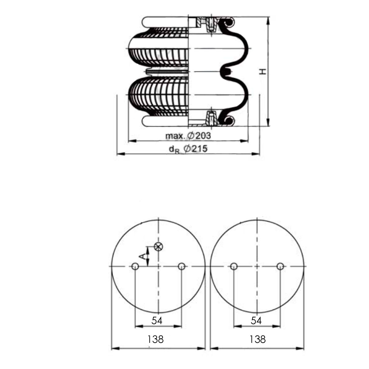 coussin à air, 2 chambres, avec plaque supérieure et inféri